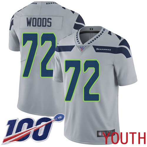 Seattle Seahawks Limited Grey Youth Al Woods Alternate Jersey NFL Football 72 100th Season Vapor Untouchable